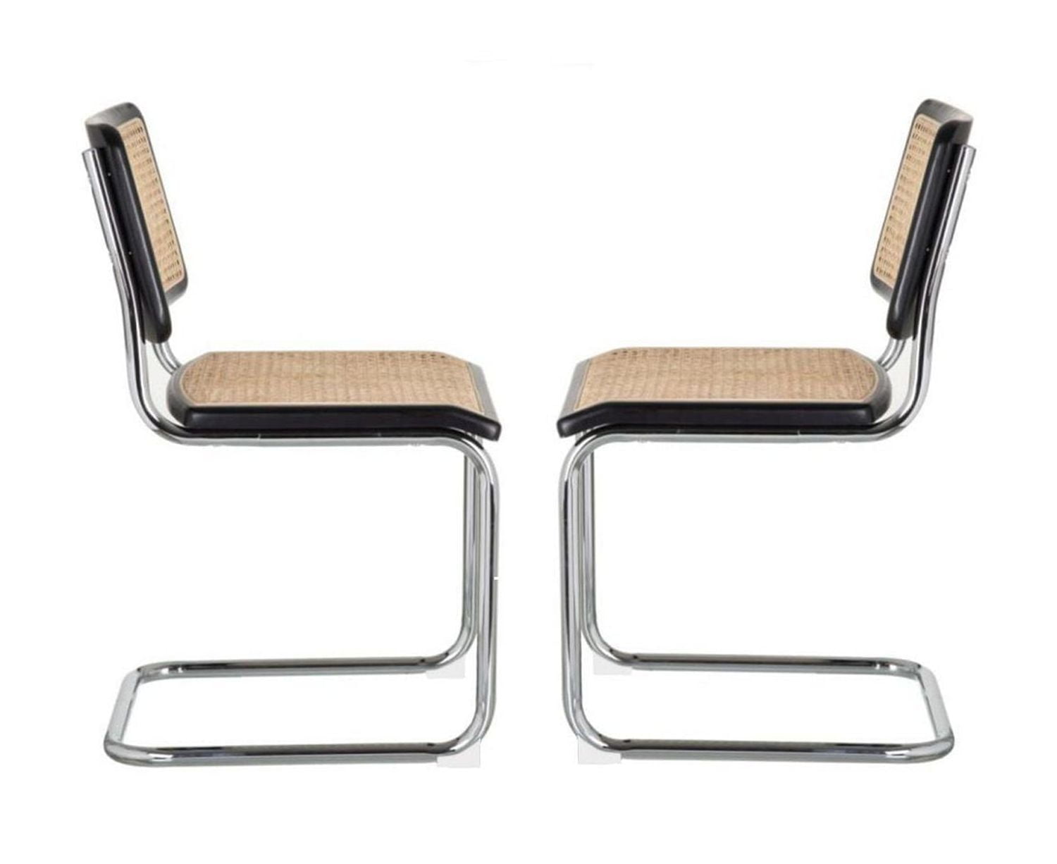 Buford Dining Chair in Black-Natural, Mid-Century Flare Dining Chair, Natural Cane Dining Chair - Set 2