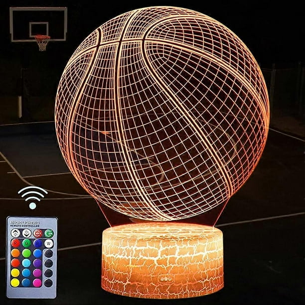 Luz nocturna de baloncesto, lámpara de ilusión LED 3D con control remoto y cable USB, 16 colores, luces cambiables, el mejor regalo de cumpleaños y Navidad para jugadores de baloncesto