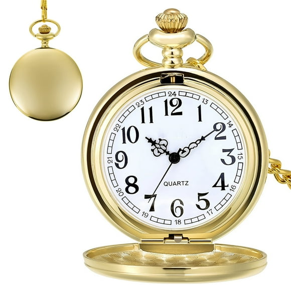 Duety Vintage Pocket Watch,Quartz Pocket Watch with Chain Classic Mechanical Movement,Smooth Silver Steel Men Watch Hand Winding Pocket Watch