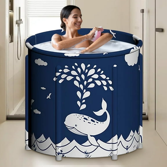 LIXI 27.5" Foldable Adult Bath, PVC Insulated Hot Water Bath Ice Bath, Easy to Install, Blue Whale