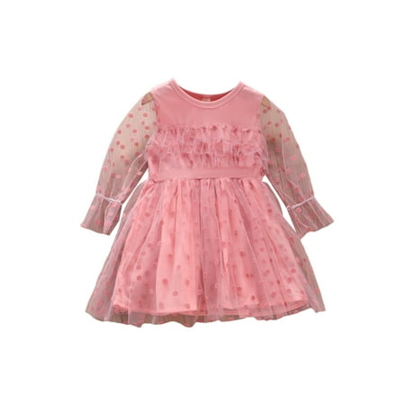 

Seyurigaoka Kids Princess Dress Dots Print Round Neck Long Sleeve One-Piece