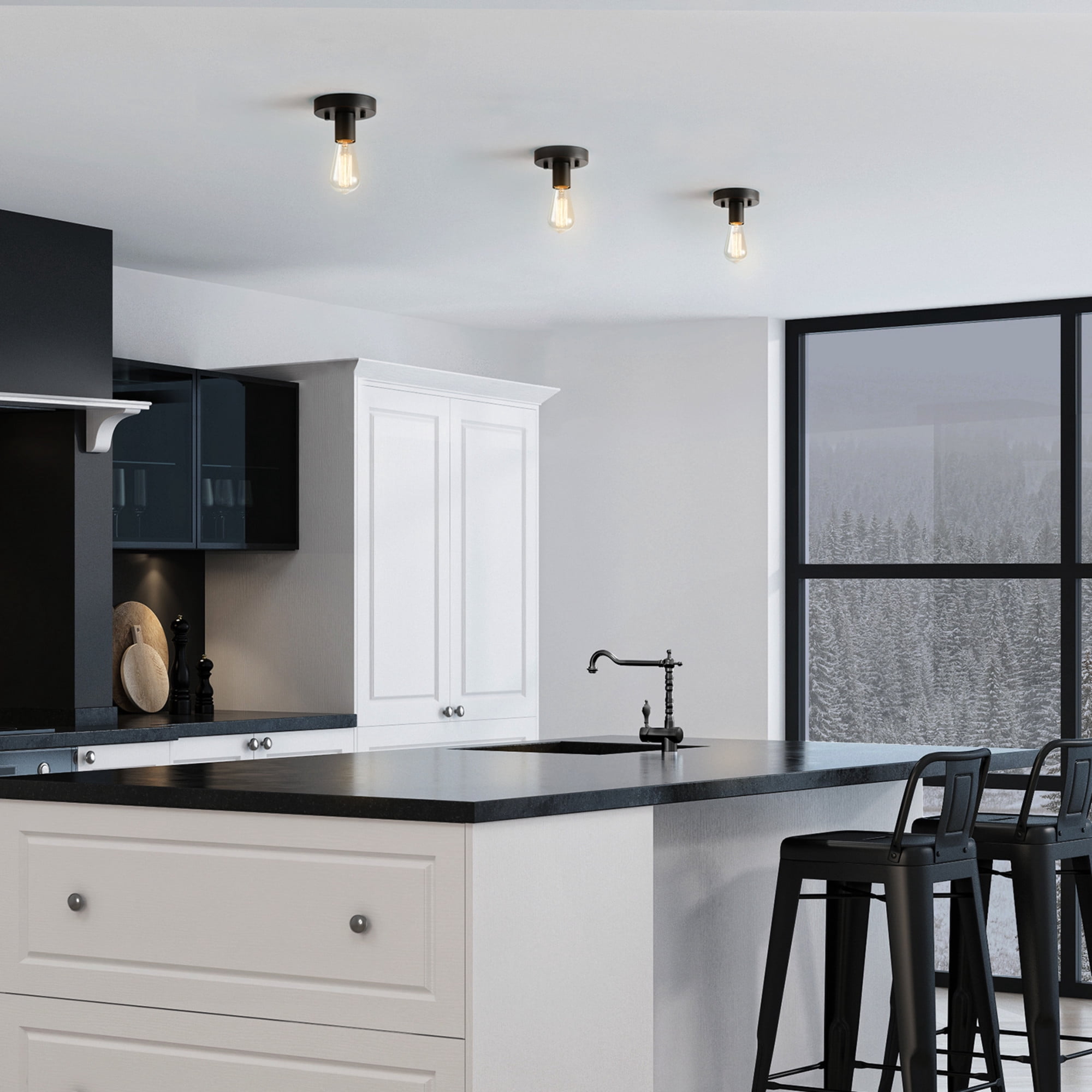 Better Homes & Gardens 1-Light Flush Mount,Matte Black,Bulb Not Included