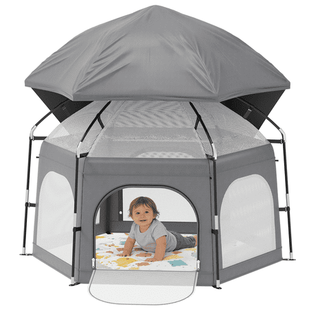 G TALECO GEAR Baby Playpen with Canopy - Portable Play Yard for Infants & Toddlers, Light weight Foldable Indoor Outdoor Playpen Tent for Beach Camping Travel, Dray
