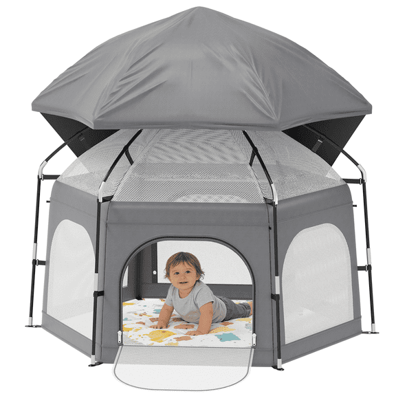 G TALECO GEAR Baby Playpen with Canopy - Portable Play Yard for Infants & Toddlers, Light weight Foldable Indoor Outdoor Playpen Tent for Beach Camping Travel, Dray