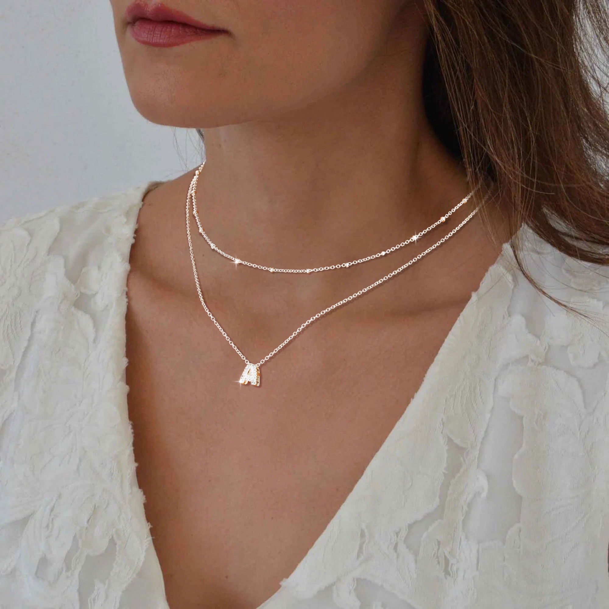 APSVO S925 Sterling Silver Plated Initial Necklaces for Women Girls CZ Letter A Necklace Set Birthday Graduation Jewelry Gifts Teen Her Wife Mom Girlfriend Female Adults Kids Ideas