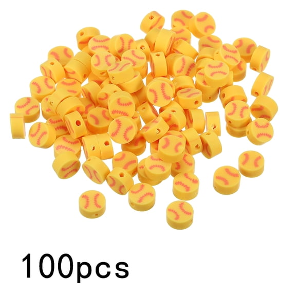 DESIGNICE Sport Beads Acrylic Sport Ball Beads Clay Baseball Beads Diy Craft Spacer Loose Beads 100Pack Yellow,Large Hole Beads for Bracelets