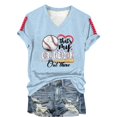 thumbnail image 5 of Bovemsi Women's Baseball Season Solid Color Sports Top V Neck Loose Short Sleeved Shirt, Blue Women's Summer Short Sleeve T-Shirts, S, 5 of 6