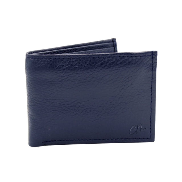 Cartera Hombre Piel Genuina Bifold Compartimento Secreto Interiores en Tela Azul