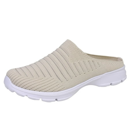 

Mortilo Fashion Summer Women Slippers Mesh Breathable Lightweight Flat Bottom Half Slippers Casual Mesh slipper for Women Beige