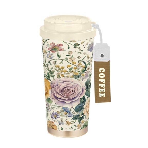 BZSMCE Coffe Bottles Stainless Steel Water Bottle With Fasshion Whimsical Garden: Pastel Floral Design Printed
