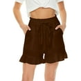 thumbnail image 1 of Grianlook Women Short Hot Pants Bermuda Summer Beach Shorts Drawstring Elastic Waist Casual Mini Pant Wide Leg Ladies Hawaii Ruffle Baggy With Pockets Coffee L, 1 of 6