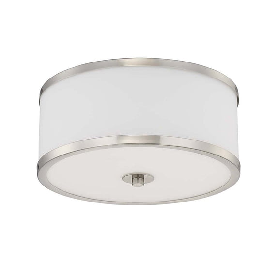 F21002-80-Sunset Lighting-Payton - 2 Light Flush Mount   Bright Satin Nickel Finish