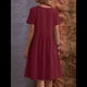 thumbnail image 5 of Vestido Camisero de y Algodón de Verano para Mujer, Informal, Holgado, con Cuello Redondo, Corta, Midi y Bolsillos Vino Tinto M, 5 of 7