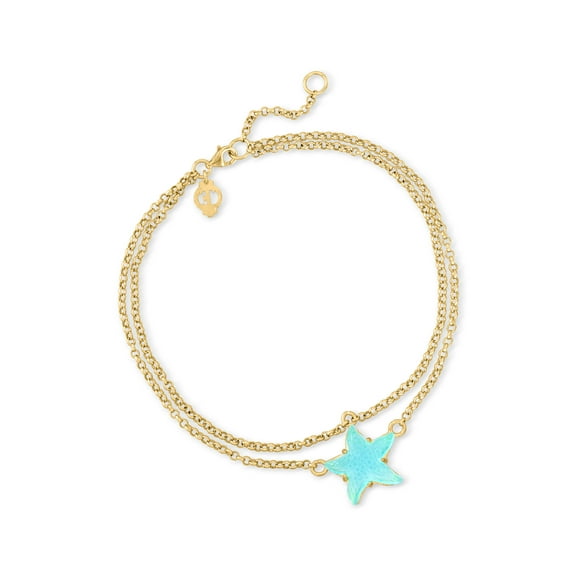 Ross-Simons Italian Light-Blue Glass Starfish Anklet in 18kt Gold Over Sterling, Women's, Adult