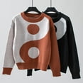thumbnail image 5 of TFEOQRY Pullover Sweater for Women Autumn and Winter Loose Tai Chi Printed Knitwear Long Sleeved Round Neck Sweater Top Brown, 5 of 5