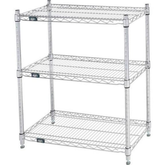 Global Industrial 18303C3 Nexel 3 Shelf Chrome Wire Shelving Unit Starter, Chrome - 30 x 18 x 34 in.