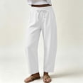 thumbnail image 6 of Summer Linen Pants for Women Wide Leg Palazzo Cotton Drawstring Casual Beach Vacation Boho Trousers with Pockets, 6 of 7