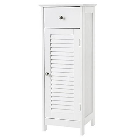Wooden Shutters For Patio Doors VASAGLE Bathroom Floor Cabinet Storage Organizer Set with Drawer and Single Shutter Door Wooden White UBBC43WT ()