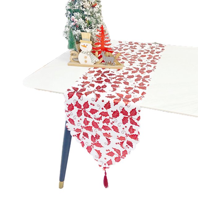Caminos de mesa con patrón de impresión bronceada con borlas para decoración de boda, fiesta de Navidad, 33x180cm