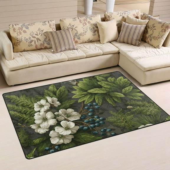 Non-Slip Area Rug 31"x20" Indoor Washable Floor Mats Carpet Printed for Living Room, Bedroom, Home Decor Ferns and Flowers