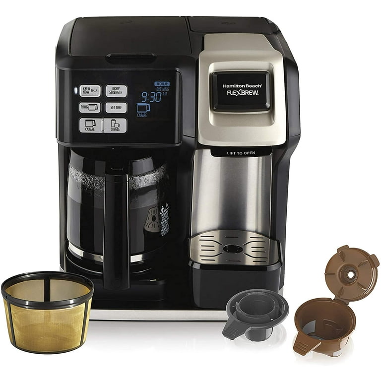 Hamilton Beach FlexBrew Coffee Maker, Single Serve & Full Pot, Compatible  with K-Cup Pods or Grounds, Programmable, Includes Permanent Filter, Black  (49950C), Silver 