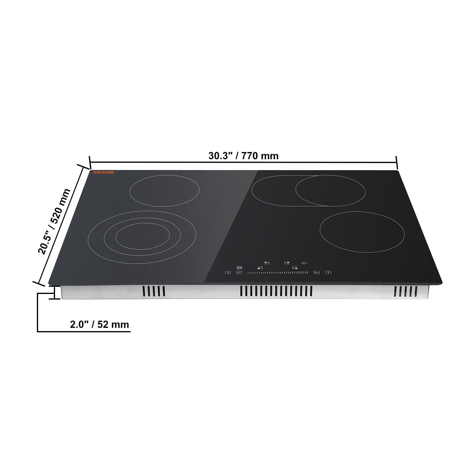 VEVOR Built in Electric Stove Top, 30.3 x 20.5 inch 4 Burners, 240V Glass Radiant Cooktop with Sensor Touch Control, Timer & Child Lock Included, 9 Power Levels for Simmer Steam Slow Cook Fry