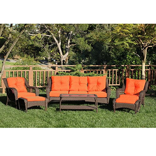 Outdoor Resin Wicker 6Piece Patio Set with Cushions by Jeco Walmart