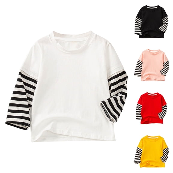 Asxite Toddler Striped Tops Cotton Layered Look Long Sleeve Crew Neck T Shirt Fall Casual School Uniform