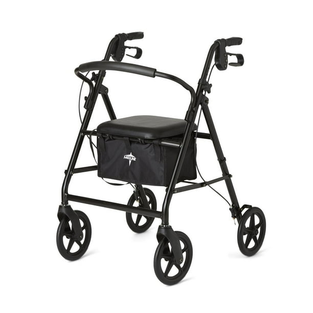 Medline Strong Steel Rollator, Folding Rolling Walker, 8" Wheels, 300lb