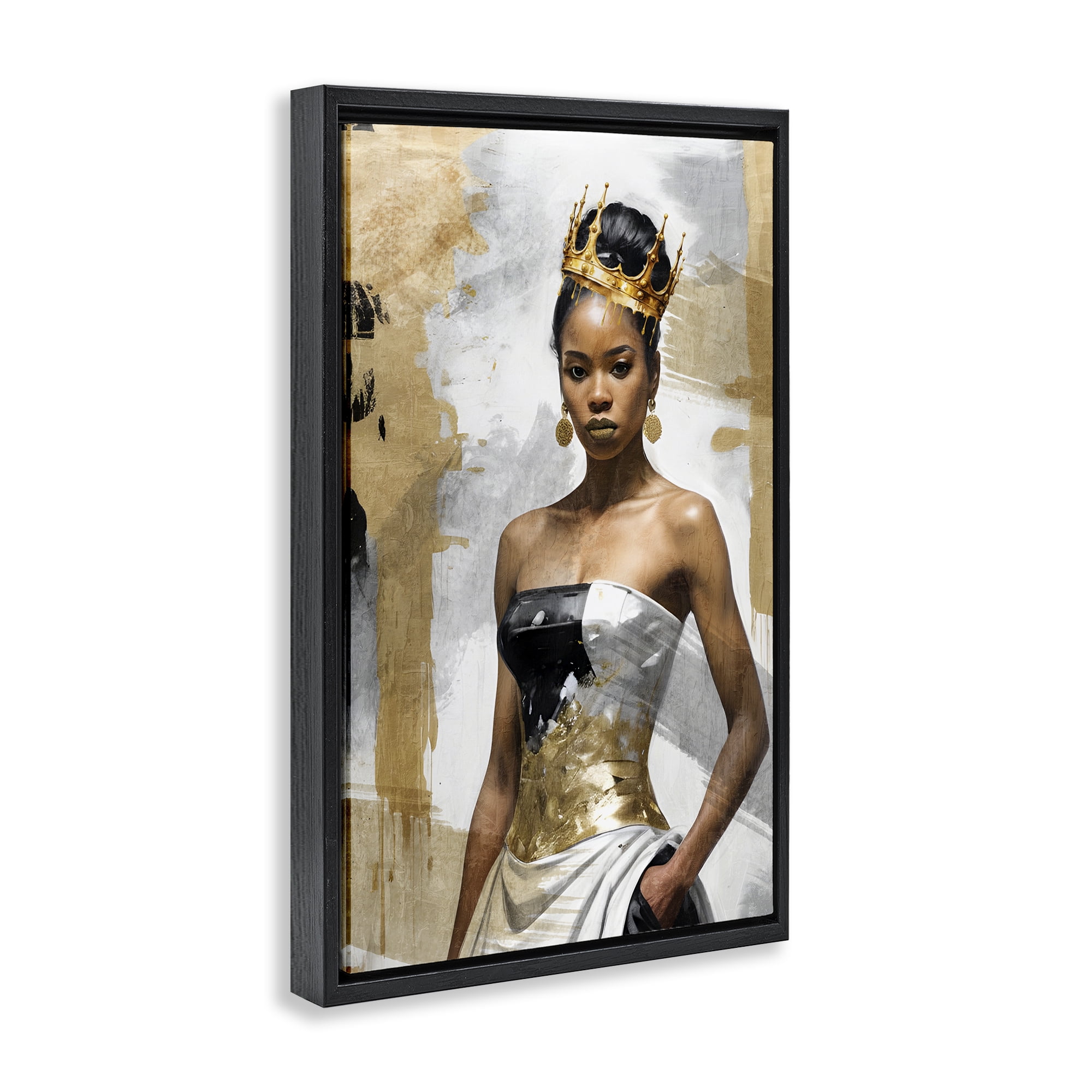 Stupell Industries Glam Abstraction Woman People Painting Black Floater Framed Canvas Art Print Wall Art, 21 x 31