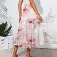 thumbnail image 4 of WTOBBY Women's Floral Print Flowy Flared Skirt with Ruffle Hem, A-Line Elastic Waist Elegant Tiered Layered Bohemian Long Skirt for Casual Summer and Beach Events,Purple Pink M, 4 of 4