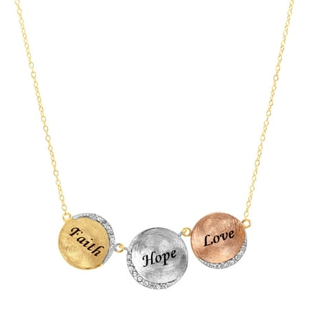 Luminesse 'Faith, Hope, Love' Necklace with Swarovski Crystals in 18kt Gold-Plated Sterling Silver