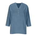thumbnail image 6 of MVRLSH Womens Tops Shirts Blouse Casual 3/4 Sleeve V Neck Button Solid Plus Size Breathable Summer Top Loose Fit Linen Blouses Blue - XXXXL, 6 of 7