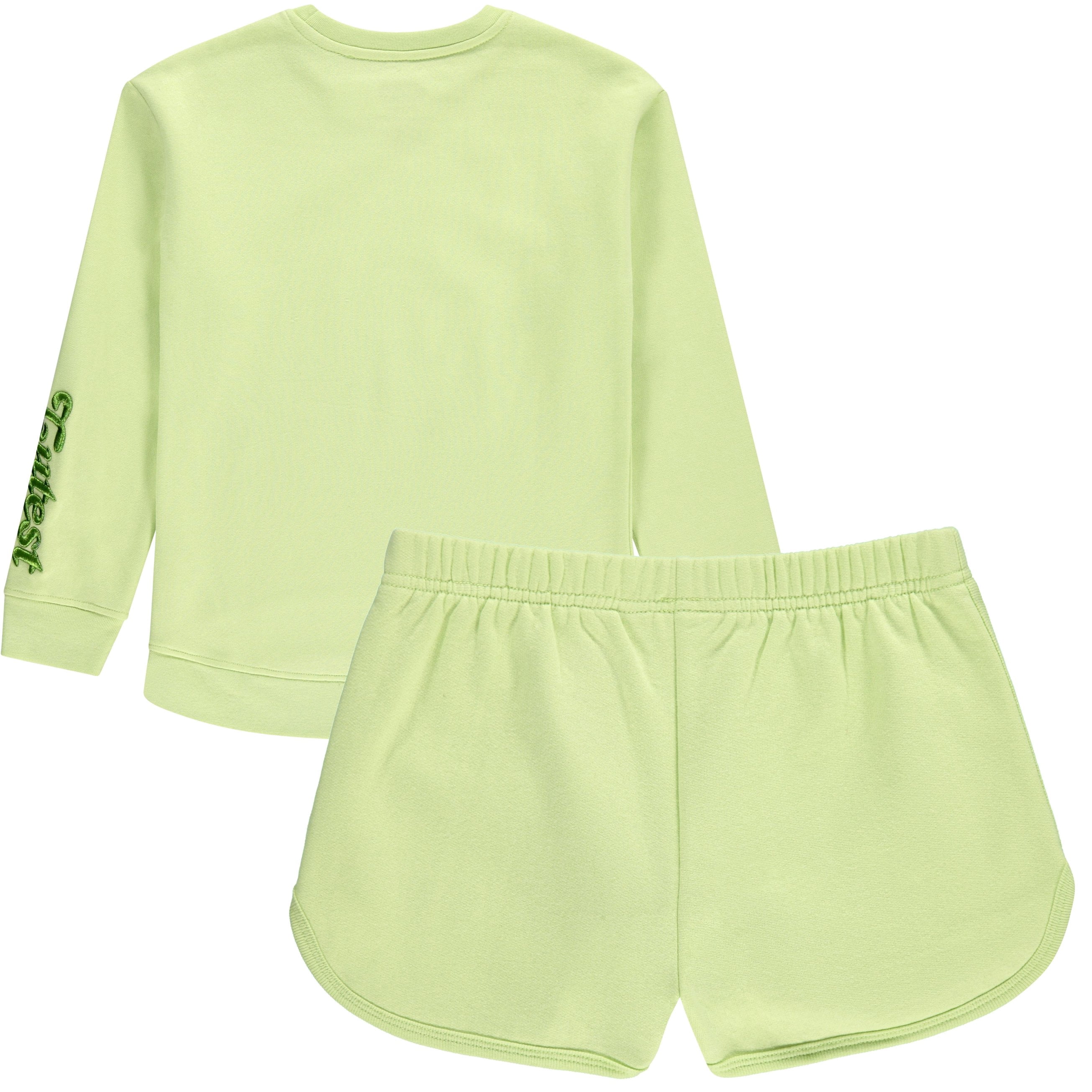 STAR WARS Girls Baby Yoda Crewneck Sweatshirt and Shorts Clothing Set- Little and Big Girl Sizes 4-16, Green, 7-8