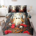 thumbnail image 1 of YST 7 Piece Skull Ghost Queen Bed In A Bag Red Death Rose Comforter Set Rustic Maple Leaf Bedding Sets Halloween Horror Theme Sheet Set with Comforter Jungle Trees Halloween Decorations, 1 of 1