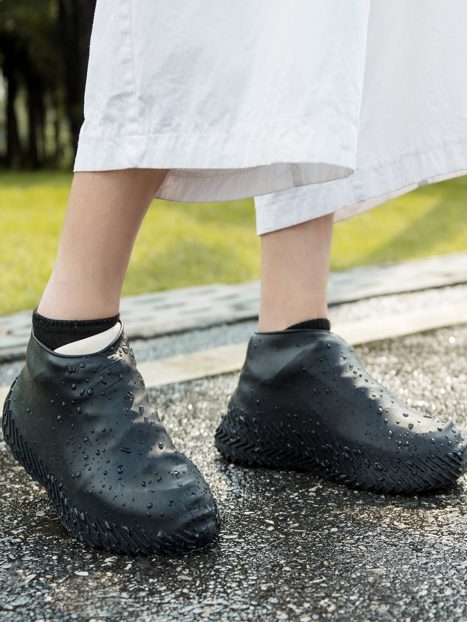 Reusable Waterproof Slip Resistant Fast Hand-Free Boot Shoe Sock Gel Shoe Cover 