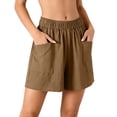 thumbnail image 3 of Bxsruta Women's Cotton Shorts High Waist Loose Fit Elastic Waistband Wide Leg with Pockets for Summer Casual Lounge, 3 of 7