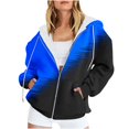 thumbnail image 2 of Fjofpr Jackets for Women Plus Size Hoodie Women's Casual Two-Tone Zip Sweatshir Zippered Long Sleeved Hooded Sweatshirt Jacket Top Blue XXXL, 2 of 6