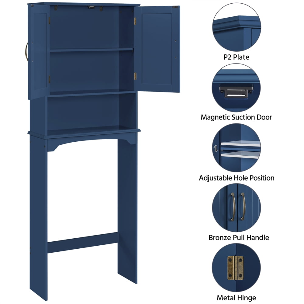 Alden Design Wooden Over-the-Toilet Bathroom Storage Cabinet for Bathroom, Navy Blue