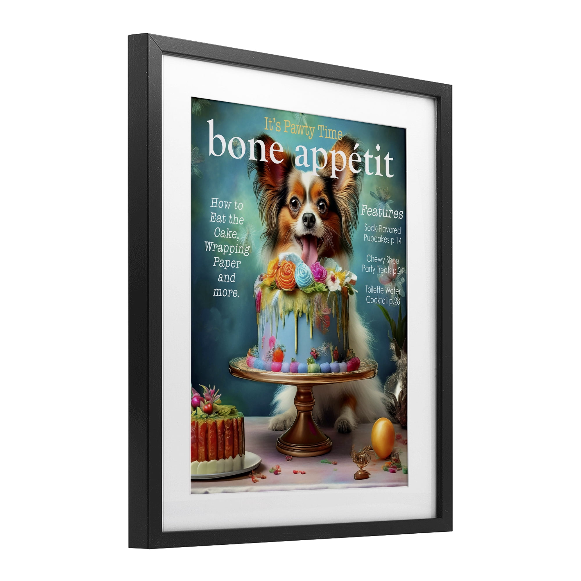 Stupell Industries Bone Appetit Dog Magazine Parody Black Framed Print Under Glass, design by Grotto Studios