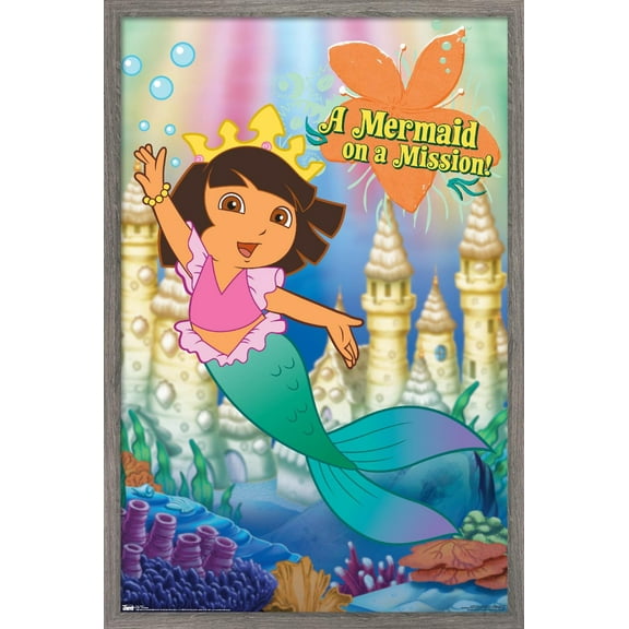 Nickelodeon Dora The Explorer - Mermaid Wall Poster, 22.375" x 34", Framed