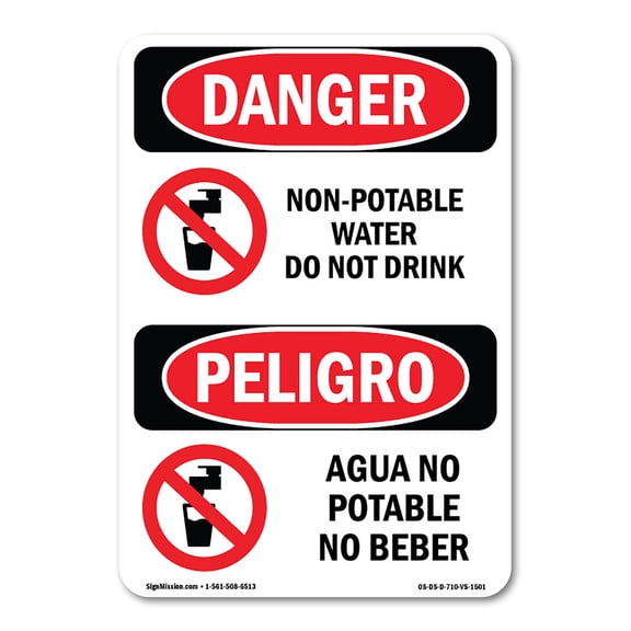 OSHA Danger Sign - Non-Potable Water Do Not Drink Bilingual | Decal | Protect Your Business, Construction Site, Shop Area |  Made in The USA