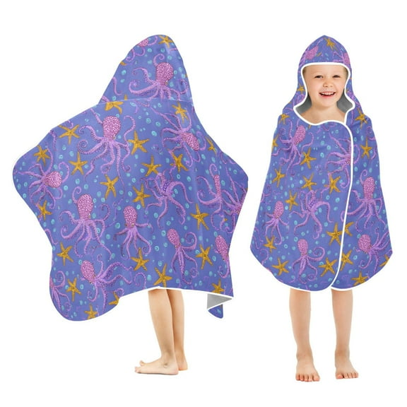 joogoo Octopus and Starfish Kids Hooded Beach Towel Baby Bath Towel 23.5"x50"