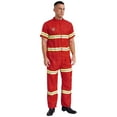 thumbnail image 4 of YiZYiF Mens Firefighter Costume Adults Fireman Cosplay Reflective Strips Jacket with Pants 4Pcs Sets Red Short Sleeve 170, 4 of 7