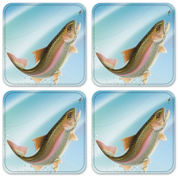 Vinyl Drink Coasters - Set of 4 - Leaping Fish (blue)