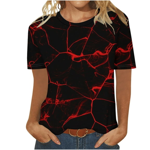 ICHUANYI Womens Summer Shirts Casual Short Sleeve Crew Neck Cute Print T-shirt Tops Fashion Clothing