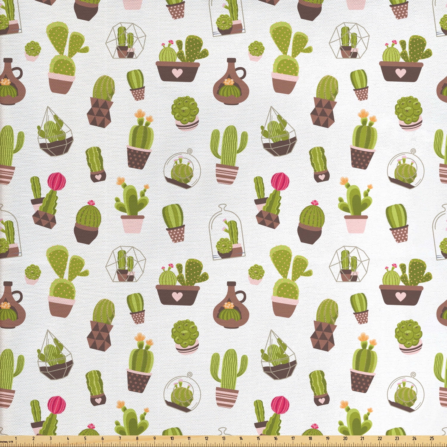 Cactus Fabric by The Yard, Home and Garden Cactus Plants with Flowers Spiny Succulents Arizona