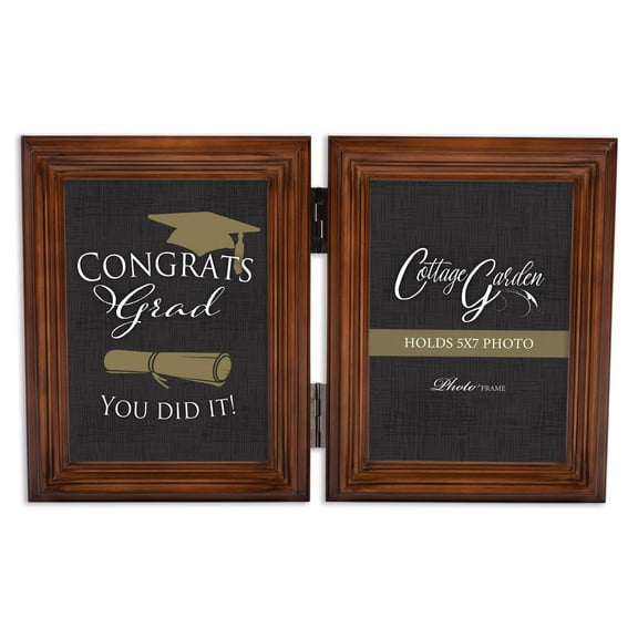 Congrats Grad Woodgrain Hinged Double Tabletop Photo Frame- Holds two 5x7 Photos