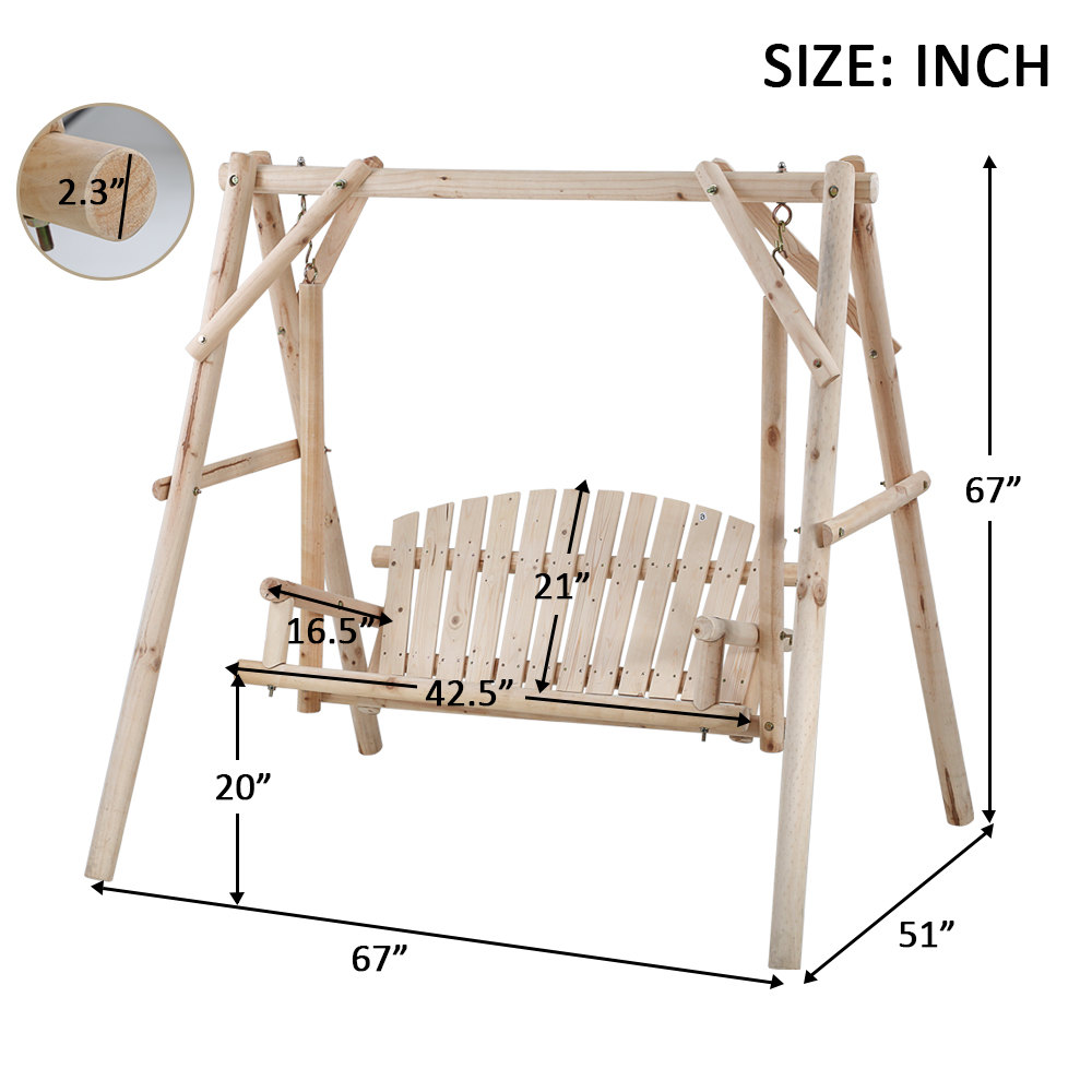 YRLLENSDAN Wooden Swing Chair, 67 inch A-Frame Free Standing Porch Swings, Outdoor Log Porch Swing Wooden frame Garden Swing Patio Beach Swing Set Patio Chairs - image 5 of 7