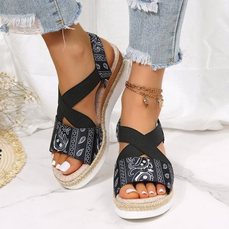 

2022 Women s Thick Bottom Fashion Wedges Sandals Peep Toe Ladies Cross-tied Slides Open Toe Female New Woman Shoes Plus Size